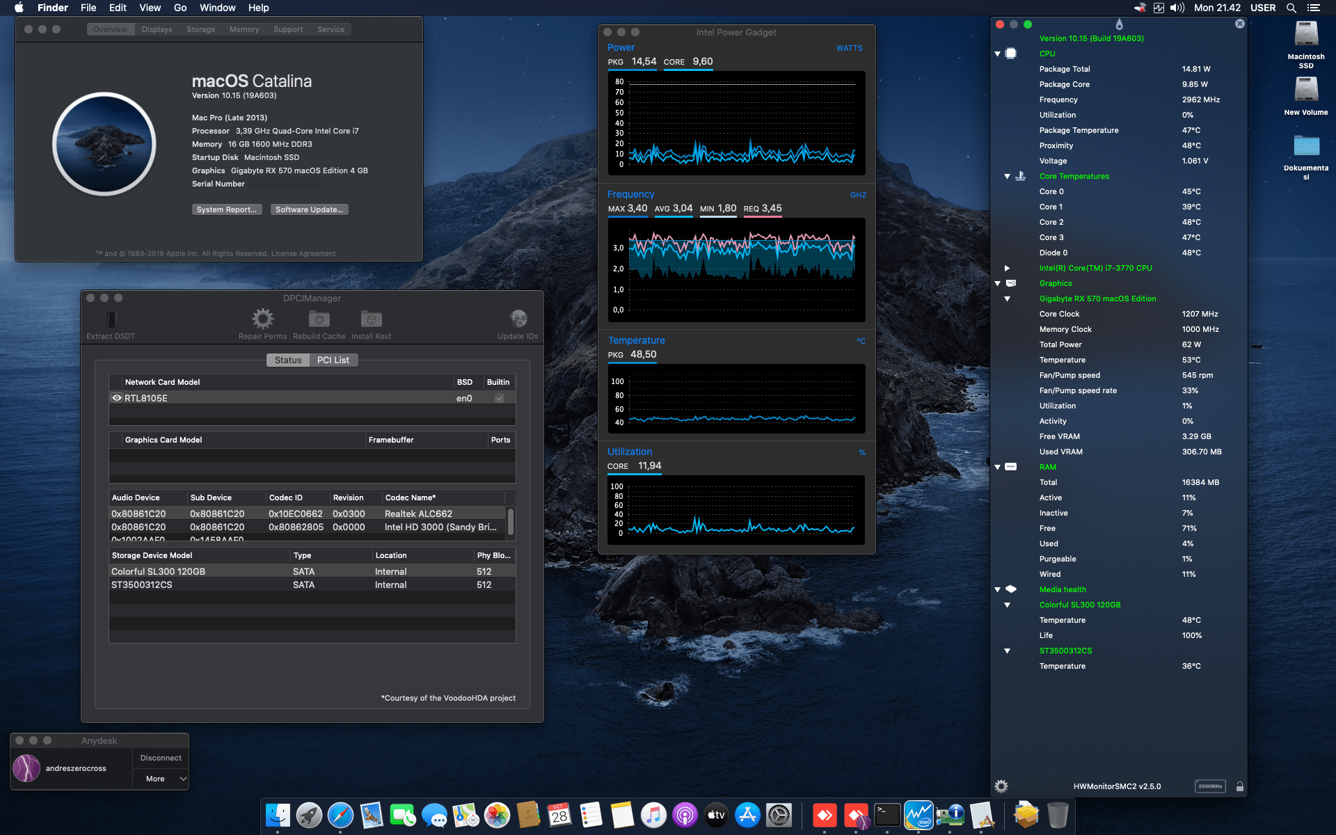 Success Hackintosh macOS Catalina 10.15 Build 19603 at Maxxon H61M-X + Intel Core i7 3770 + RX 570